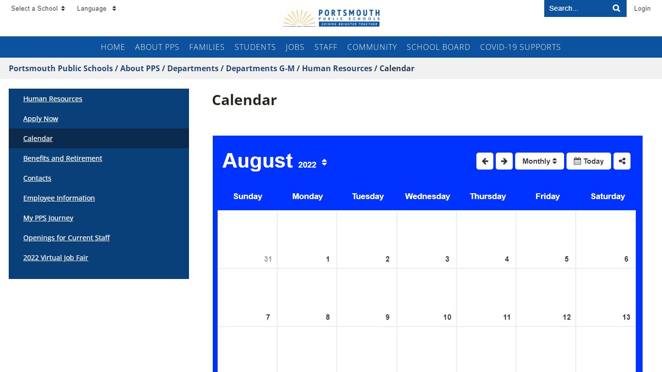 Calendar - Portsmouth Public Schools
